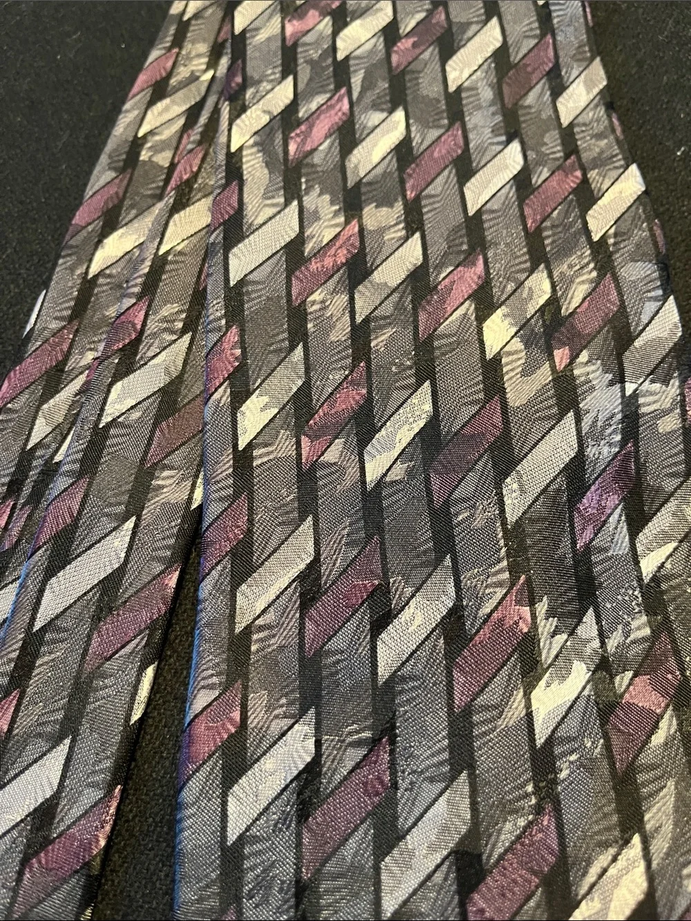 Haggar Gray Tie with Purple and Silver Diagonal Basketweave